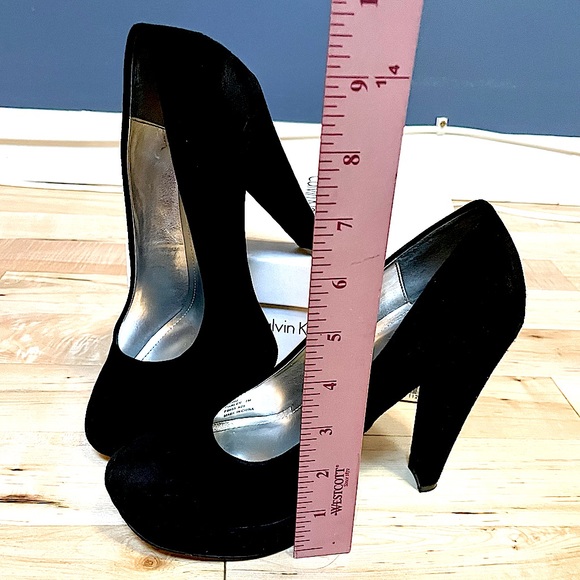 Calvin Klein’s Carley Platform Pump with Kick-Up Toe. Black Suede heels Size 7M - Picture 8 of 10